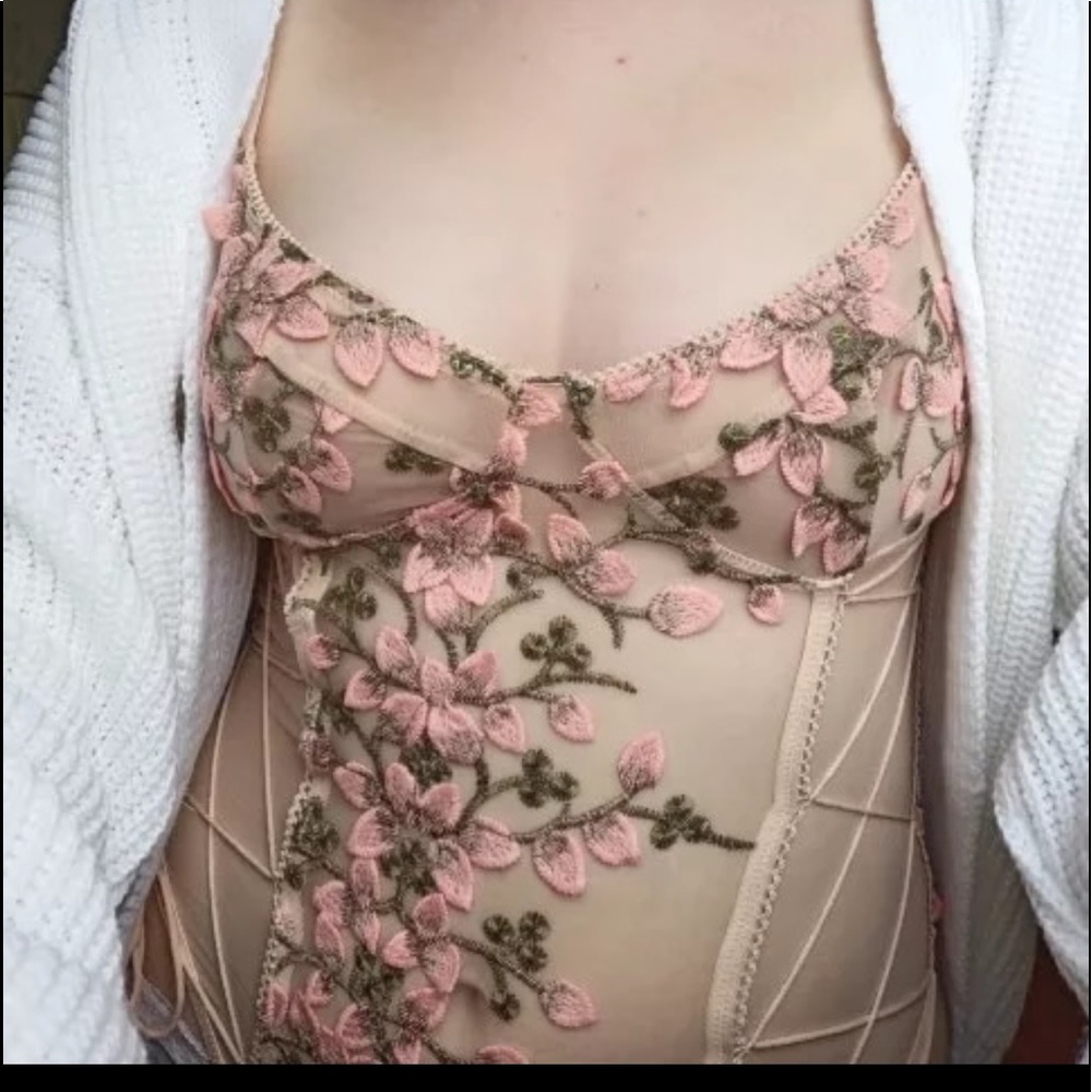 Lace Mesh Floral One Piece Bodysuit Lingerie Top - Picture 3 of 16